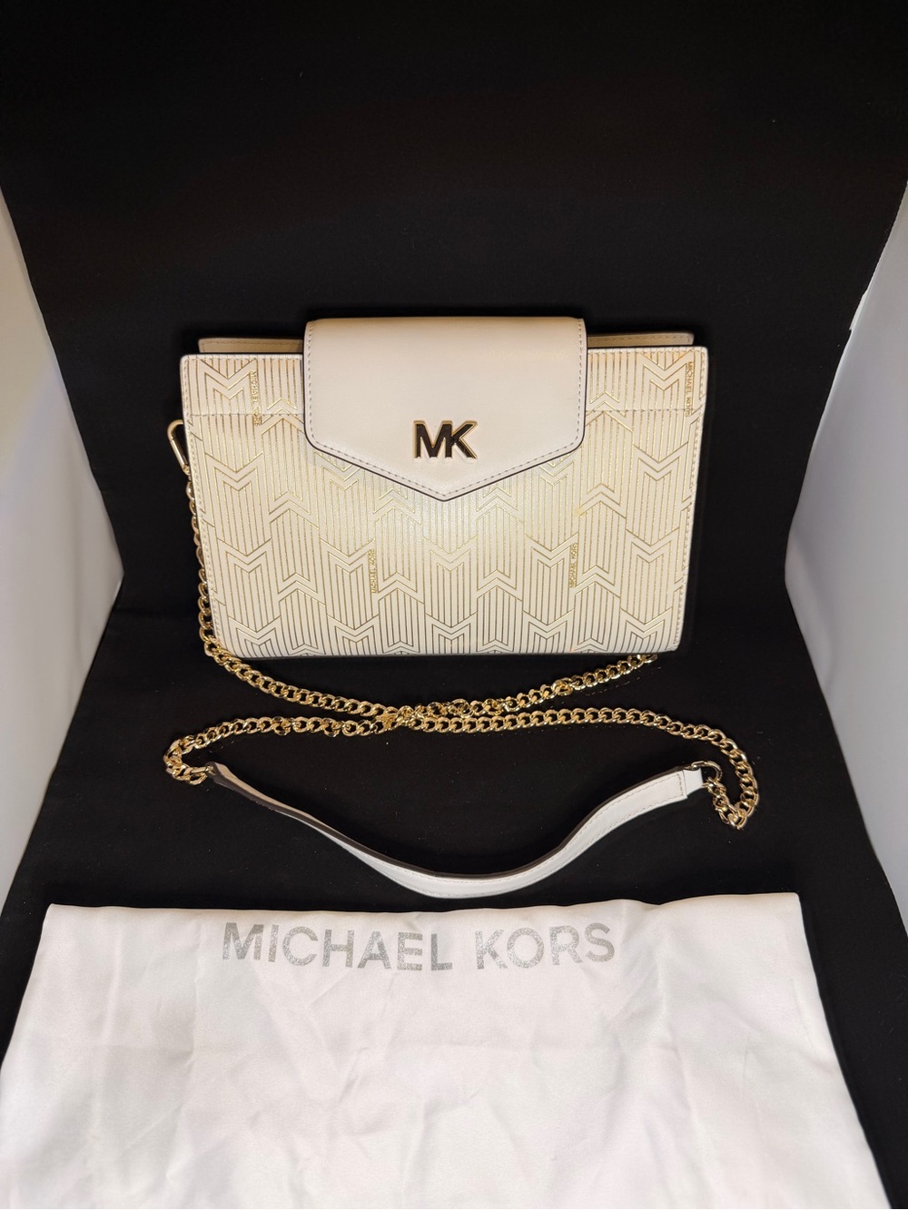 Michael Kors Cream White MK Chain Convertible Crossbody Bag